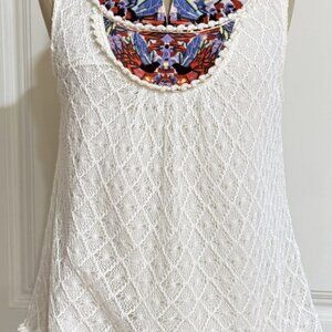 Anthropologie Akemi + Kin Womens Top XS White Lace Crochet Sleeveless Boho Tank
